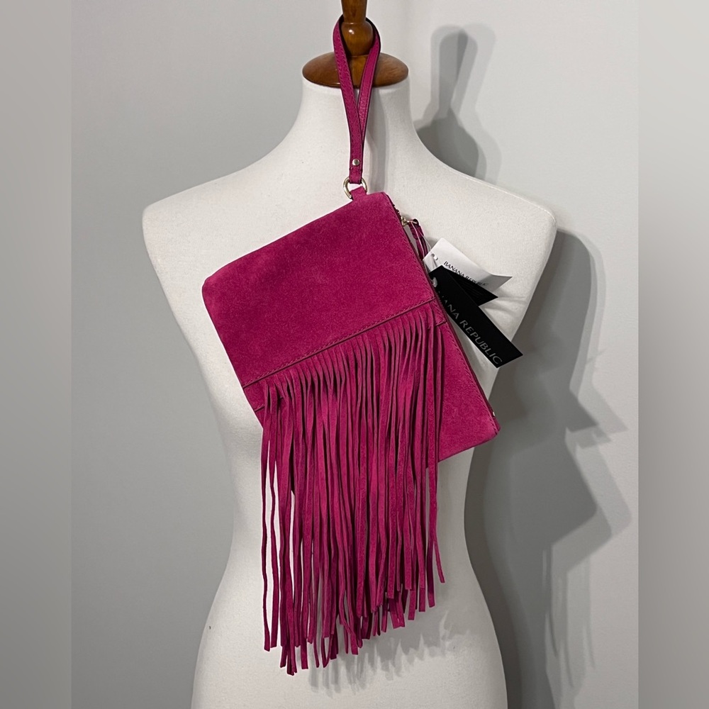 Pink Leather Fringe Wristlet